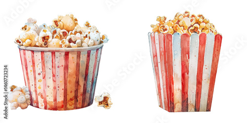 movie popcorn watercolor vector illustration