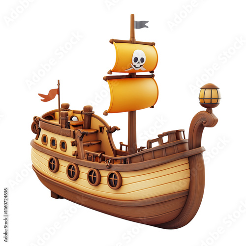 Cartoon Pirate Ship Sailing.
