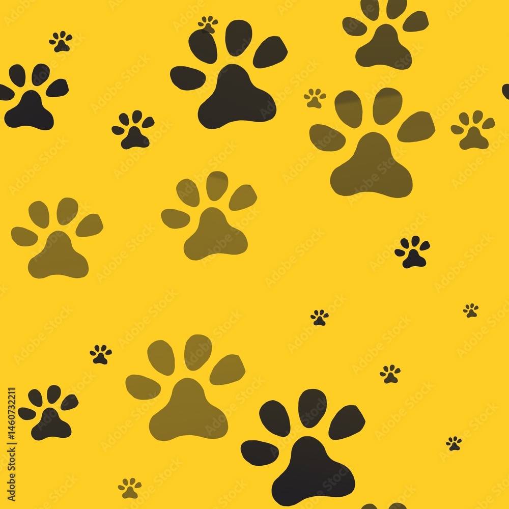 Fototapeta premium Seamless pattern of black footprints on a yellow background 