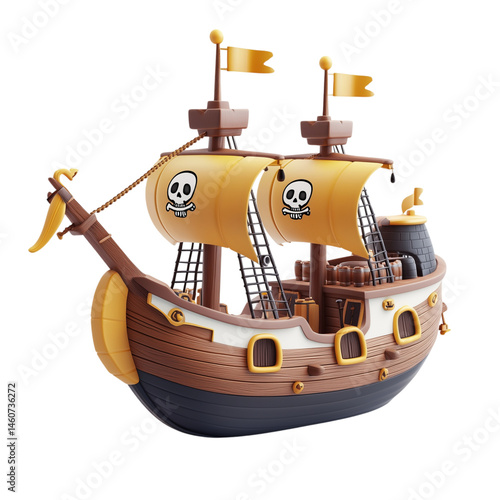 Pirate Ship 3D Render Cartoon.