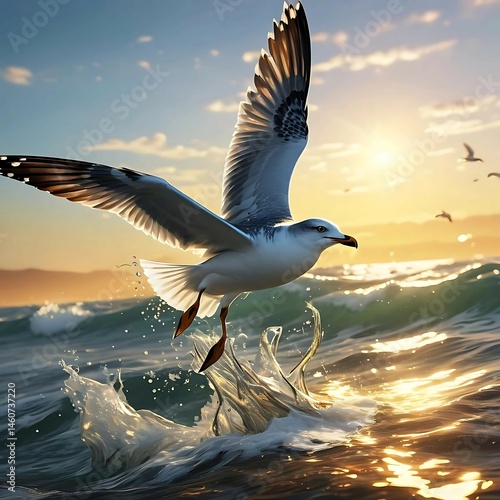 Seagull flying on the sea