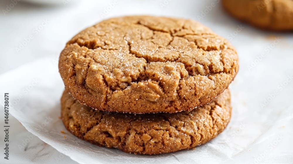 Close-up of homemade oatmeal cookies on parchment paper. Close-up of homemade oatmeal cookies on parchment paper.