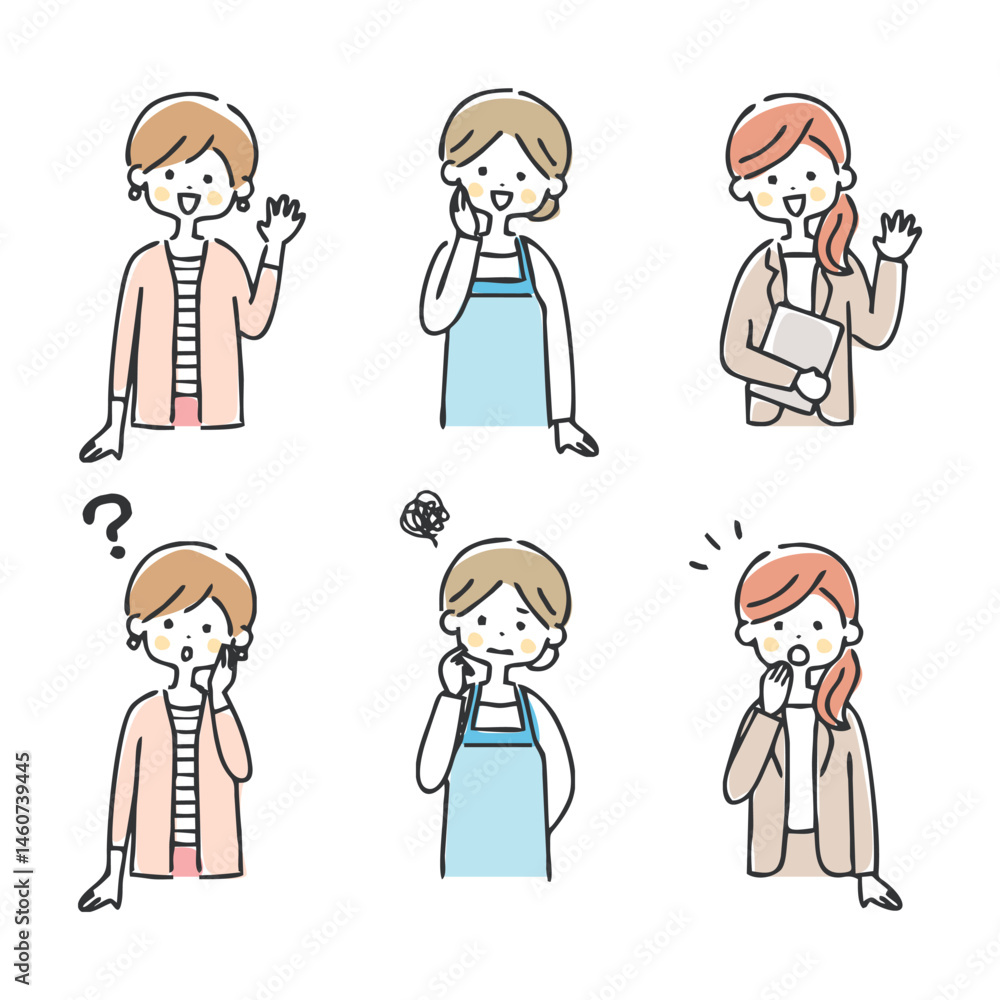 女性と主婦とビジネスウーマンの表情イラスト 女性と主婦とビジネスウーマンの表情イラスト