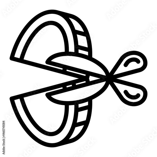 Icon Line of Split Coin and Scissors Symbolizing Budget Cuts and Financial Efficiency