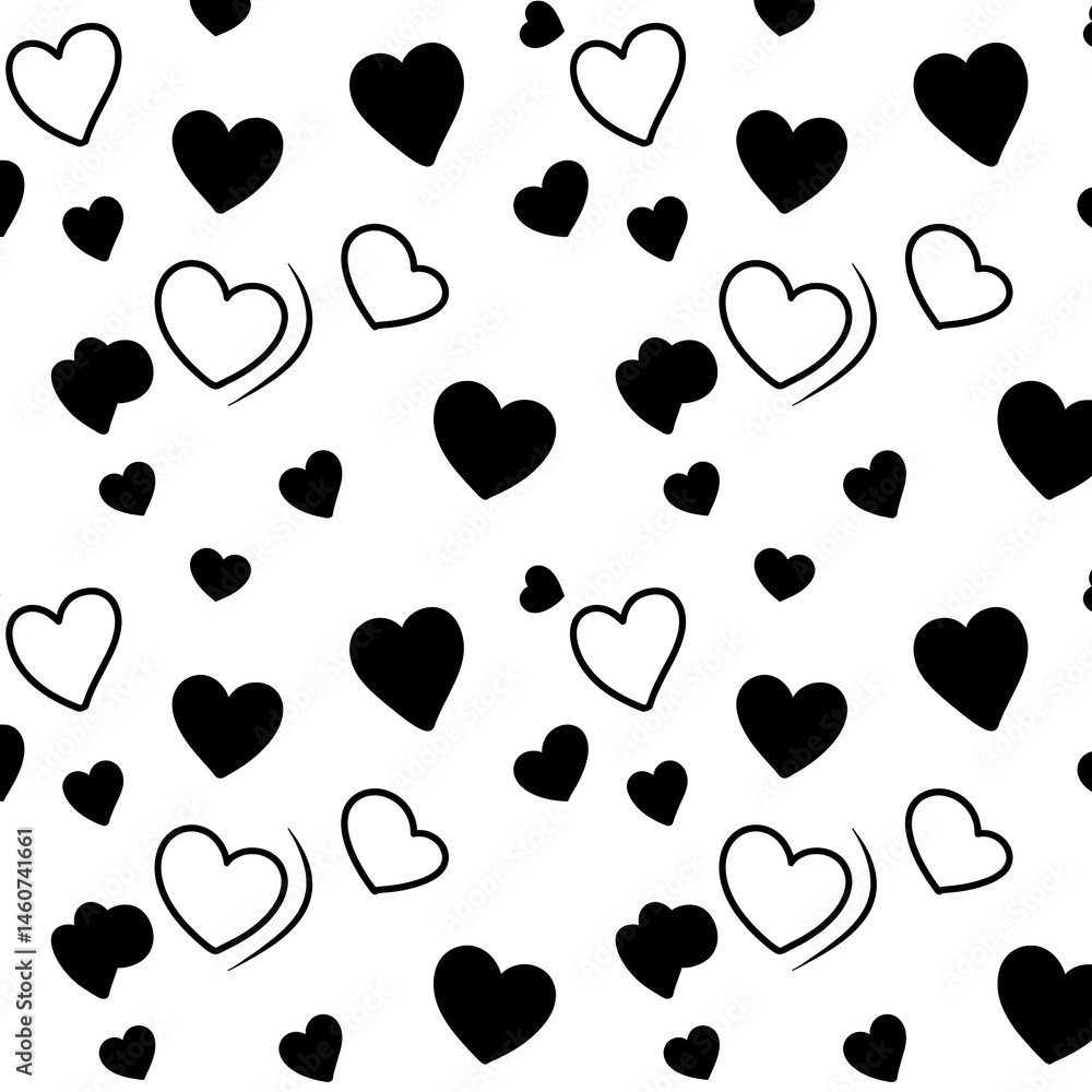 Fototapeta premium Monochrome Heart Pattern: Simple Black & White Love Design AI Generated