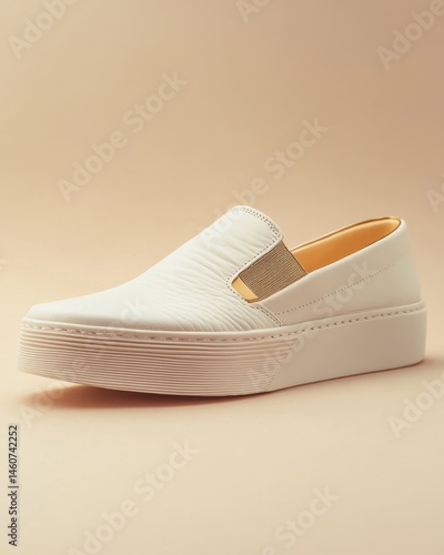White slip-on sneakers with a chunky platform sole