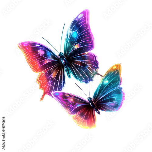 Create neon butterfly stickers digital studio sticker design vibrant environment close-up holographic concept