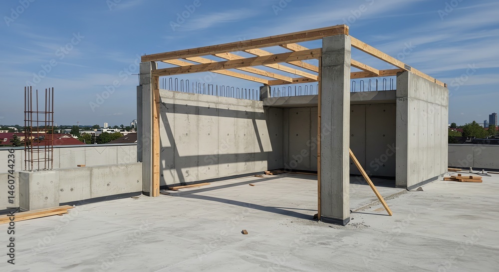 Naklejka premium Concrete Structure Rooftop Under Construction