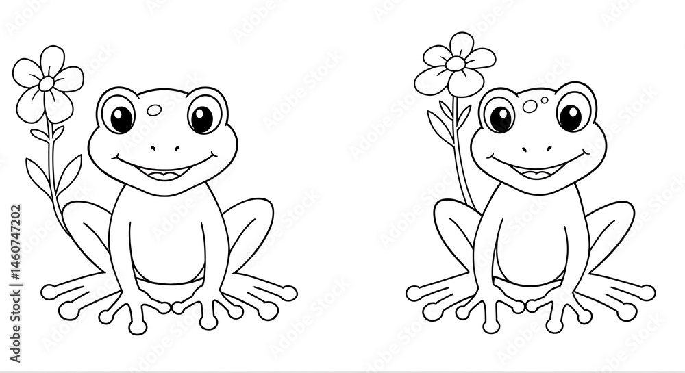Fototapeta premium Smiling Frog Friends: A Line Art Duo AI Generated
