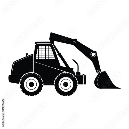 Black Silhouette of a Skid Steer Loader with Bucket