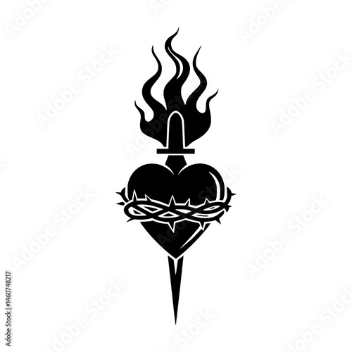 Sacred Heart Emblem - Black Silhouette