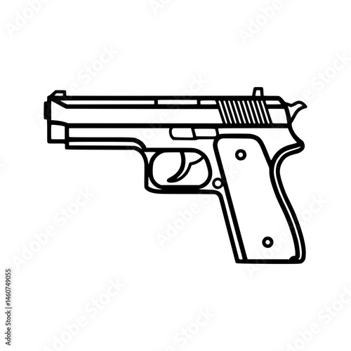 Black Outline Pistol - Vector Illustration