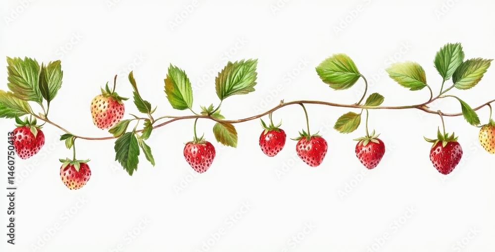 custom made wallpaper toronto digitalRed Strawberries and Green Leaves on White Background