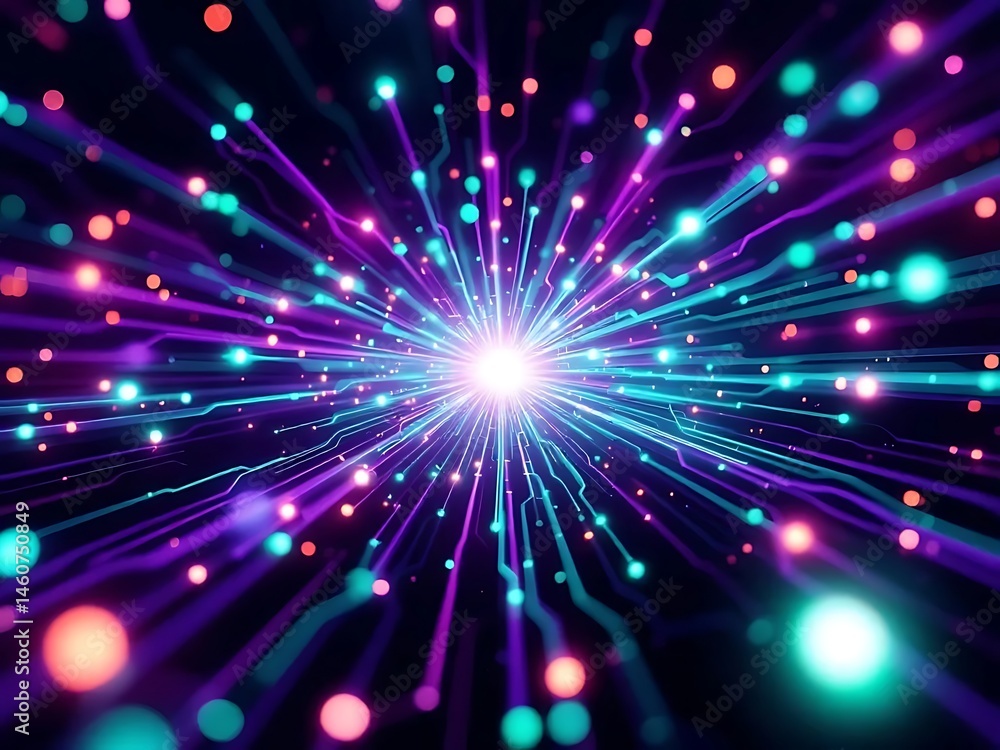 Fototapeta premium Futuristic artificial intelligence network with glowing data connections and digital nodes. Concept of advanced technology, machine learning, and interconnected systems in a high-tech environment