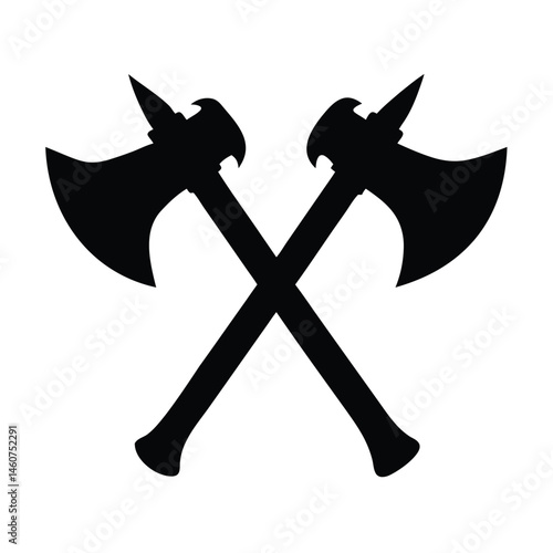 Crossed Medieval Battle Axes Silhouette Icon