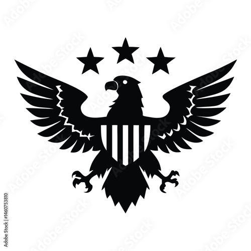 American Bald Eagle Emblem with Stars and Stripes Shield