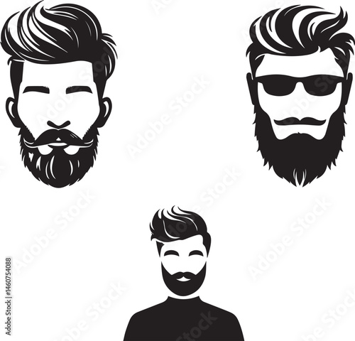 Man with beard variations silhouette vector on white background