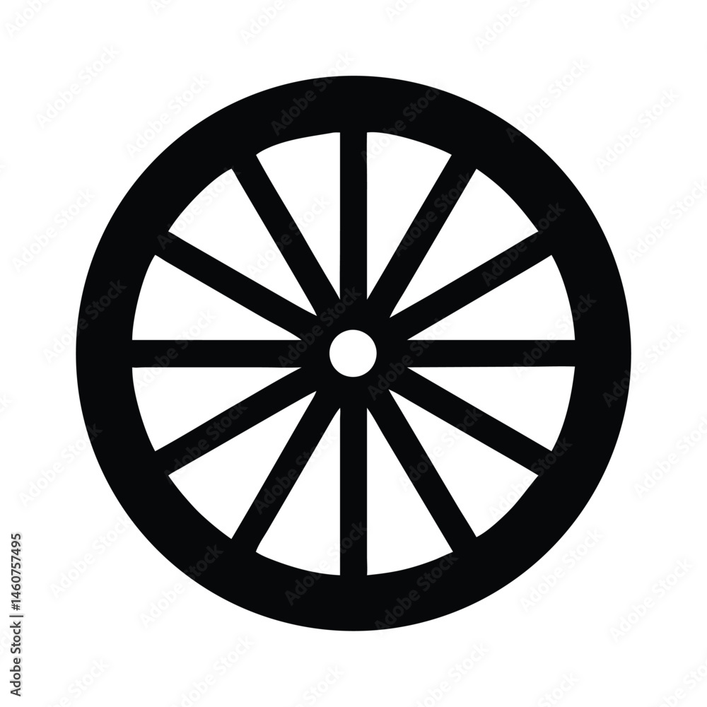 Fototapeta premium Simple Black and White Wagon Wheel Icon Illustration