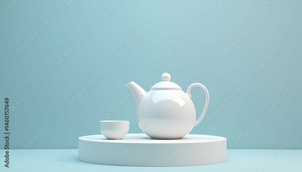 White Teapot and Cup Still Life on Podium White Teapot and Cup Still Life on Podium