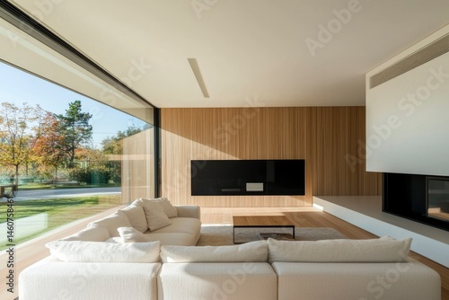 Modern open-plan living area with large windows