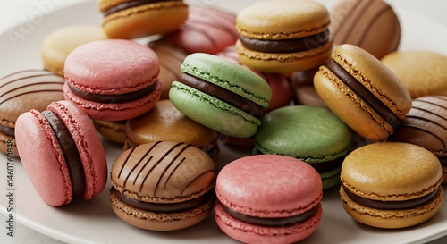 Wallpaper Mural A Delicate Cascade of Pastel Macarons: Exquisite Chocolate Ganache and Subtle Textures AI Generated Torontodigital.ca