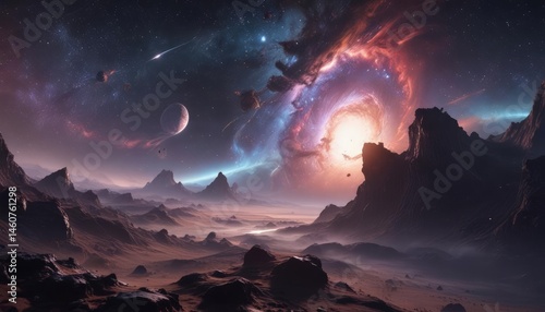 Vast cosmic expanse, swirling nebulae, distant galaxies ,  nebula,  quasar,  abstract