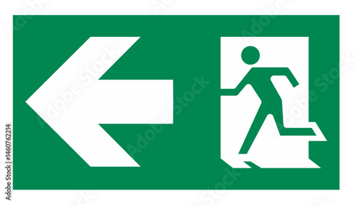 Emergency exit sign. Man running out fire exit