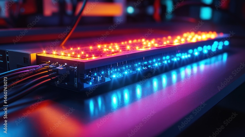 Naklejka premium Futuristic Technology: High-Performance Computing Hardware with LED Illumination