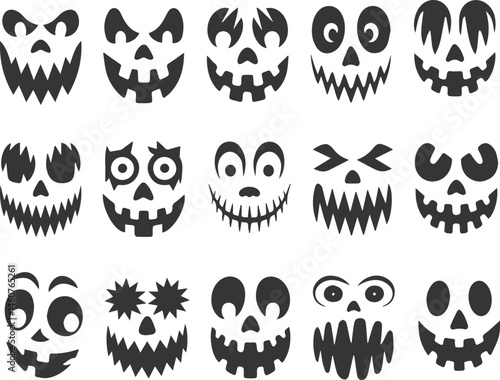 Spooky jack o lantern faces collection of halloween silhouettes for diy crafts