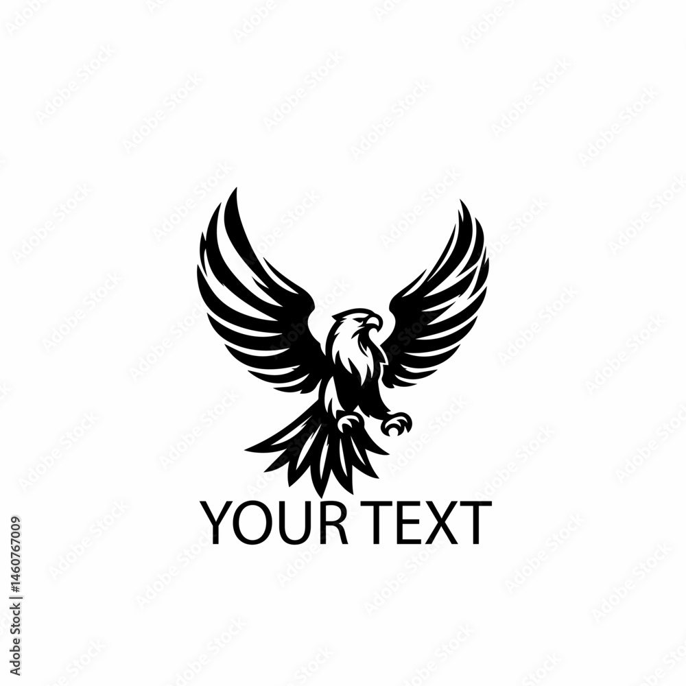 Fototapeta premium Flying Eagle Logo – Monochrome Bird of Prey Vector on Isolated White Background