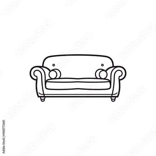 Sofa Outline Design With Pillows in Clean Minimalist Style on White