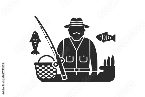 fishing dad icon silhouette vector illustration