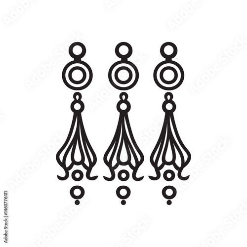 Three Dangle Earring Icon Design Black Line Jewelry on Transparent Background