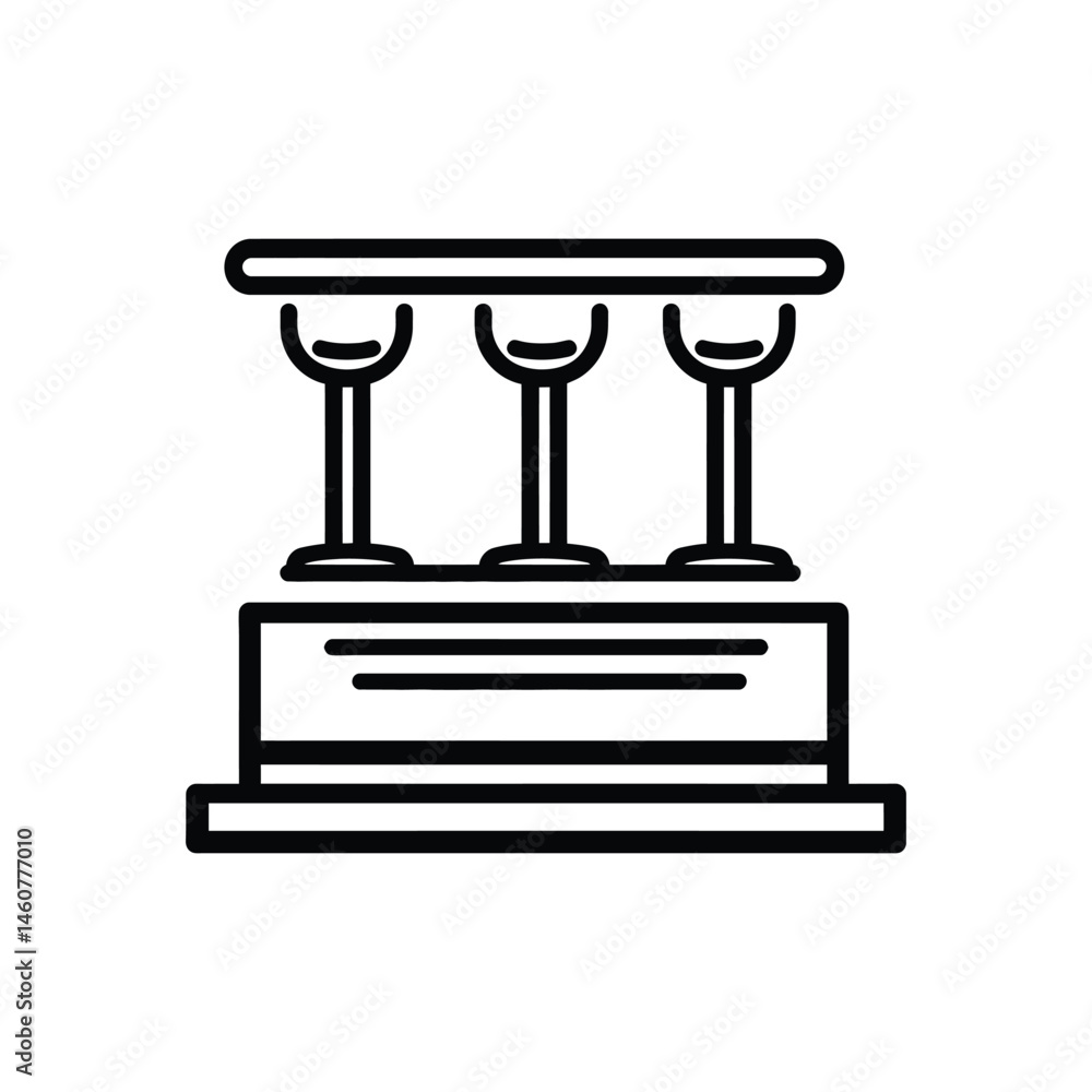 Three Trophies on Pedestal in Line Art Style over Transparent Background Design Three Trophies on Pedestal in Line Art Style over Transparent Background Design