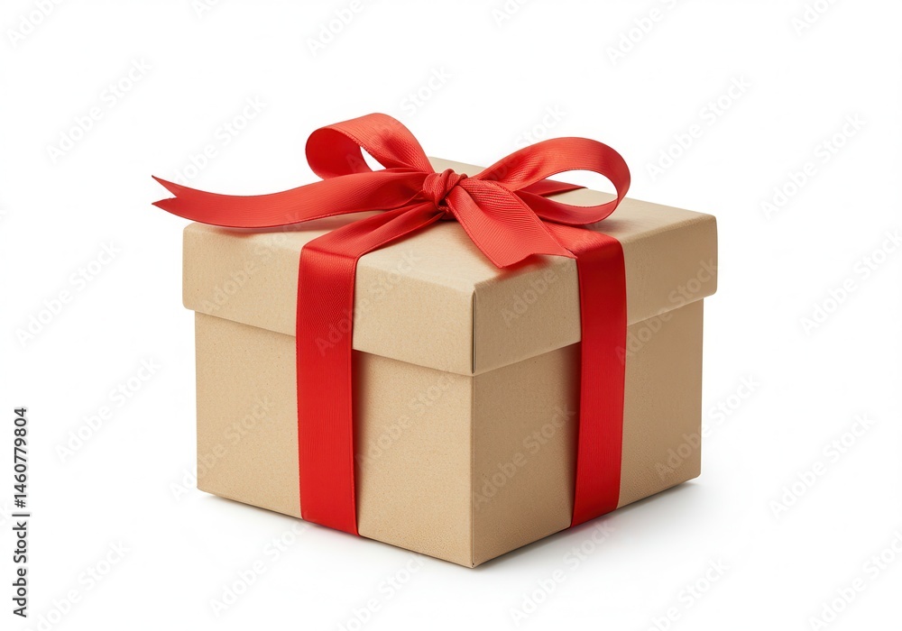 Present box with red ribbon and bow isolated on white background Present box with red ribbon and bow isolated on white background