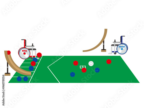 ボッチャのコートと競技の様子