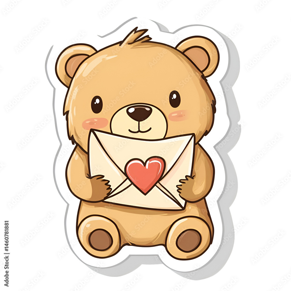 Obraz premium Shy bear delivers love letter cozy room sticker design whimsical atmosphere close-up view heartwarming concept