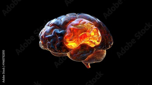 3D Medical Illustration of Human Brain Highlighting Pain and Stress Areas