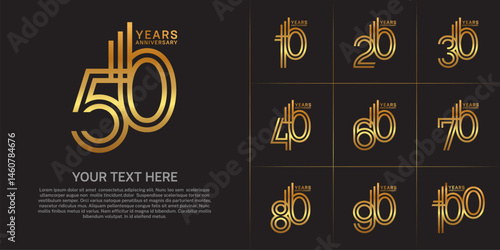 Anniversary logo type set with double line number. golden color can be use special moment