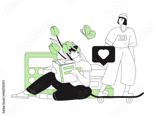 Character reading quietly vector concept operation hand drawn illustration
