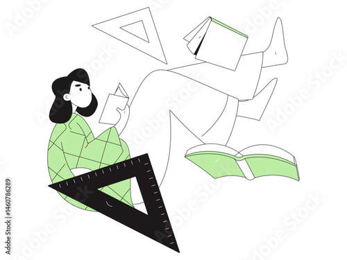 Character reading quietly vector concept operation hand drawn illustration
