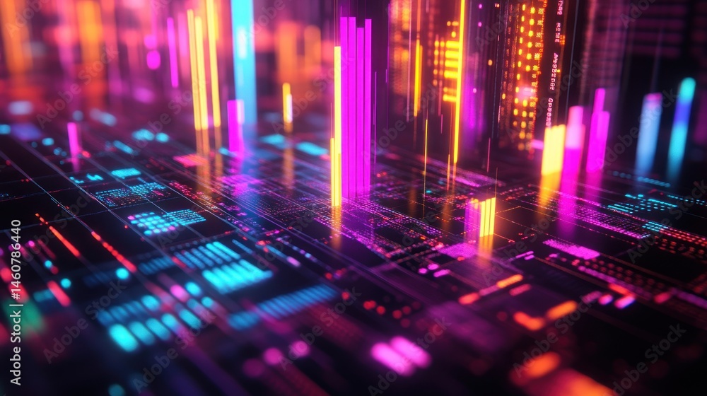 Abstract city, futuristic, neon, glowing skyscrapers, data visualization, digital architecture, information streams. Abstract city, futuristic, neon, glowing skyscrapers, data visualization, digital architecture, information streams.