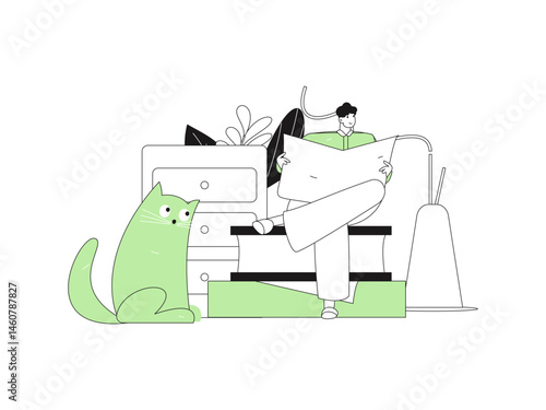 Character reading quietly vector concept operation hand drawn illustration
