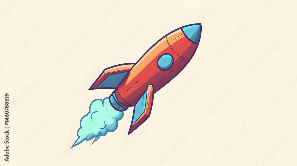 Fototapeta premium Colorful cartoon rocket illustration image