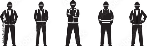 Silhouettes of Construction Workers in Safety Gear
