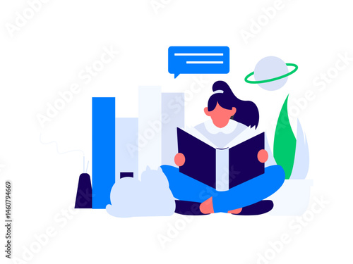 Character reading quietly vector concept operation hand drawn illustration
