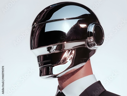metallic daft punk robot profile view detailed helmet subtle highlights