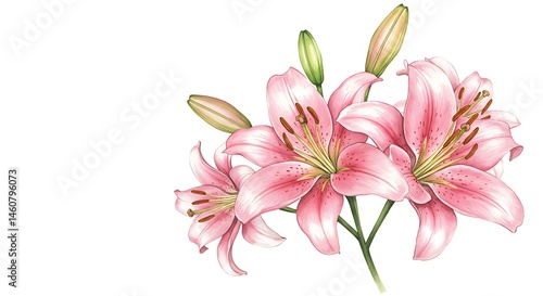 Delicate Pink Lilies: A Botanical Watercolor Illustration AI Generated
