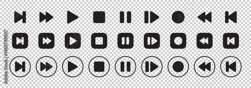 Big Set of volumetric media player button icons. Play and pause buttons, audio video player, player button icon, Vector Illustration eps 10