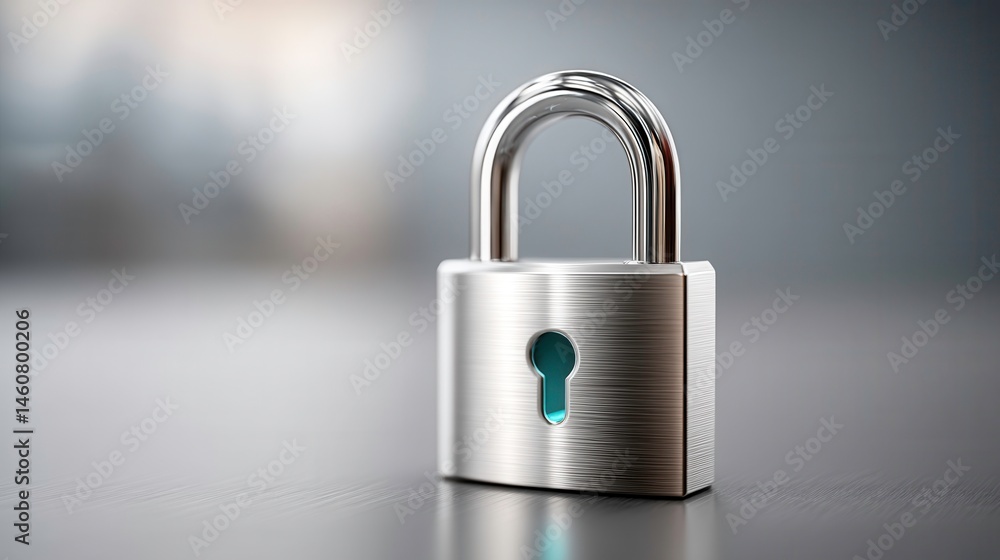 Fototapeta premium Security Lock, Data Protection, Cyber Security Concept. Stainless steel padlock on blurred background.